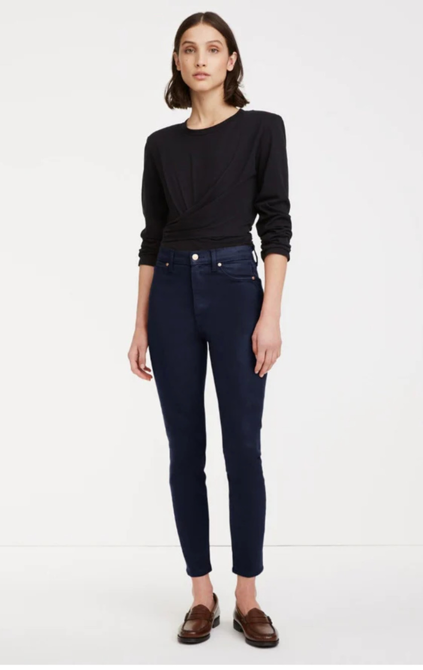 7 FOR ALL MANKIND NWT High Waist Super Skinny Ankle in Coated Ink // 00
